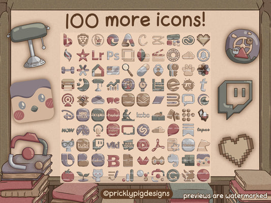 100 icons with a library theme. 