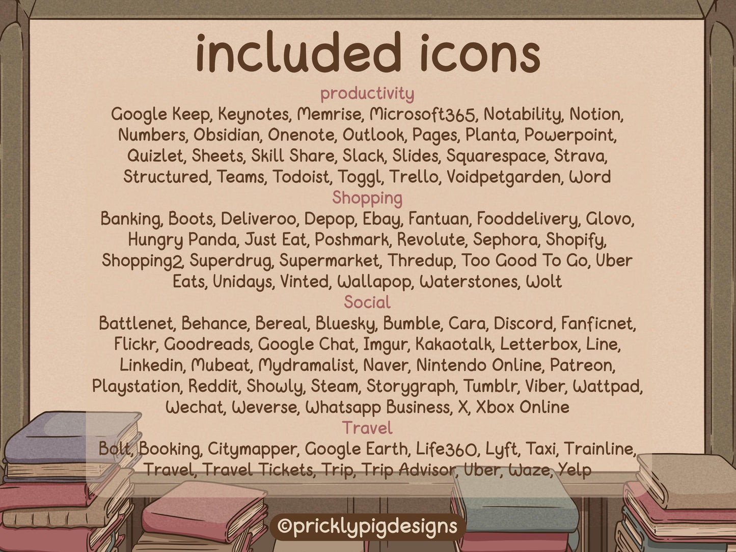 a list of all included icons