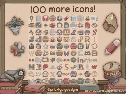100 icons with a library theme. 