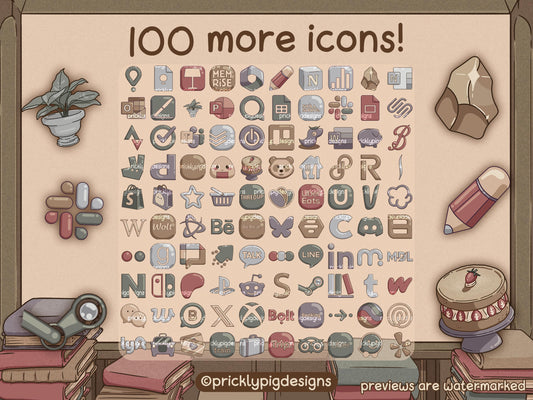 100 icons with a library theme. 