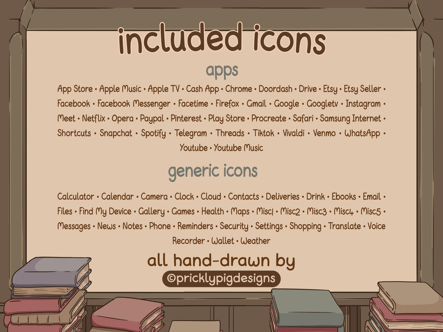 A list of the included apps. 
