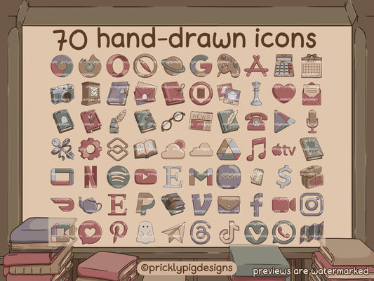 70 icons for phones and tablet with a library theme.