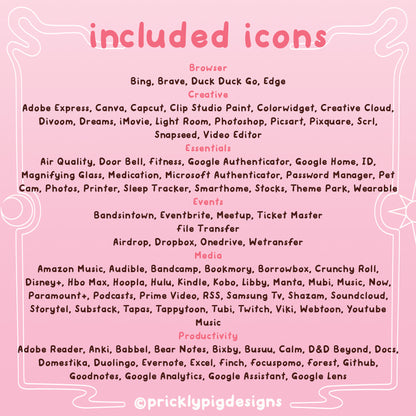 List of included icons.