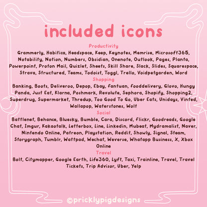 list of included icons.