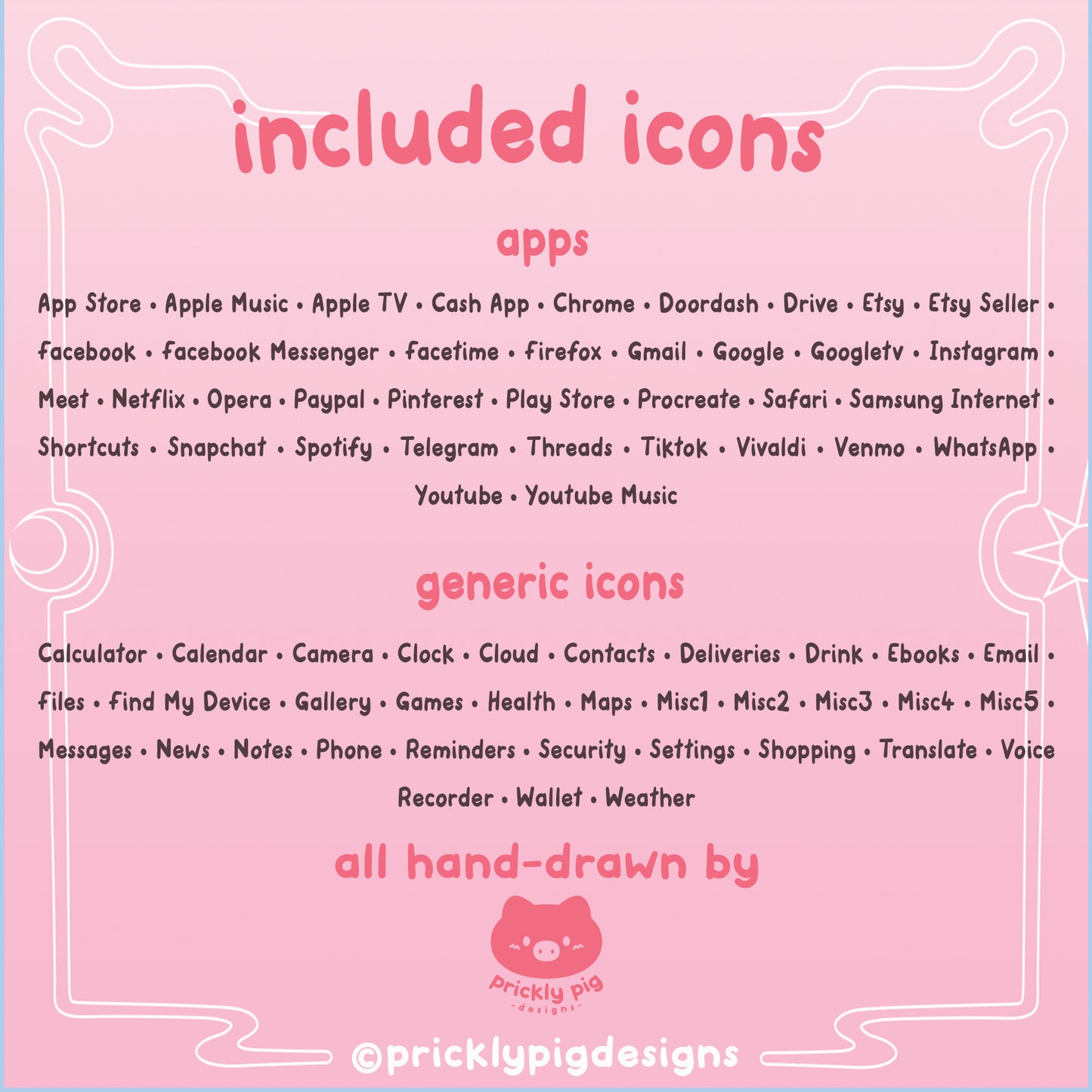 List of included icons.