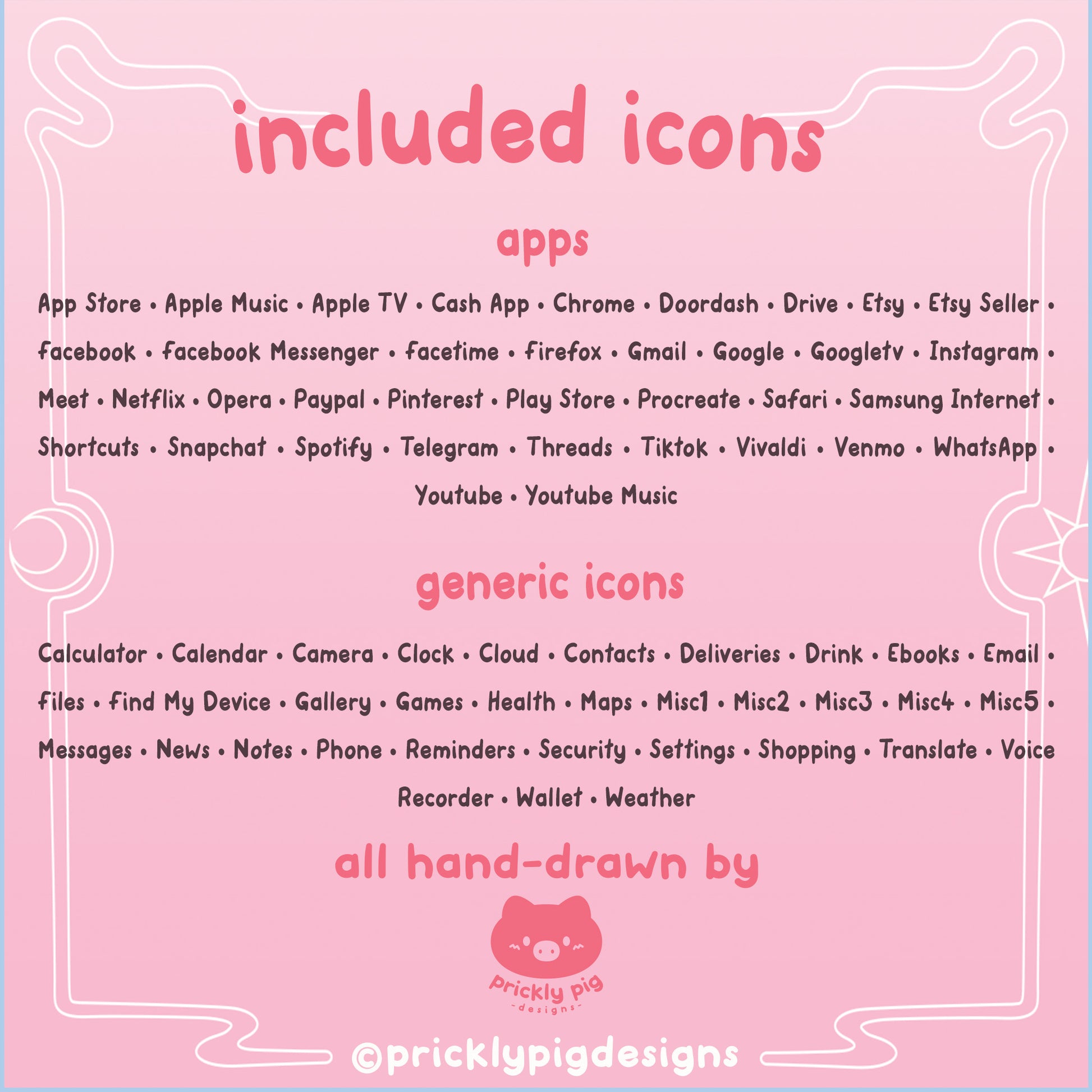 List of included icons.