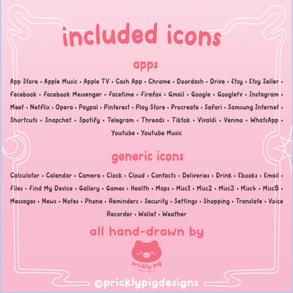 List of included icons.