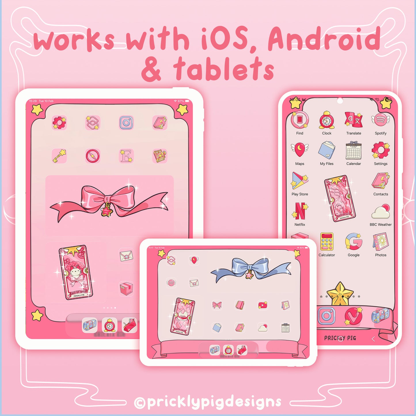 examples of magical girl wallpapers and icons on a smartphone and tablets.