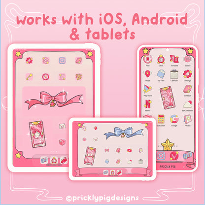 examples of magical girl wallpapers and icons on a smartphone and tablets.