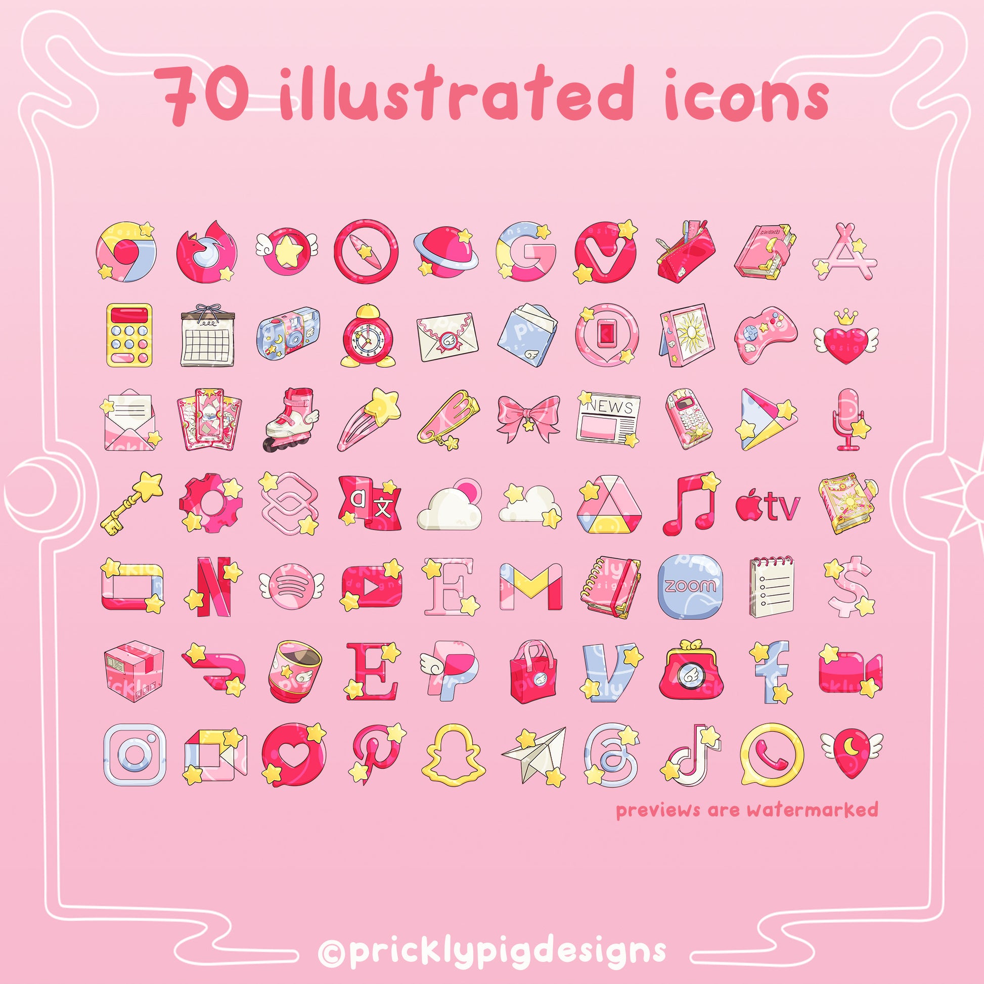 70 pink magical girl themed icons.