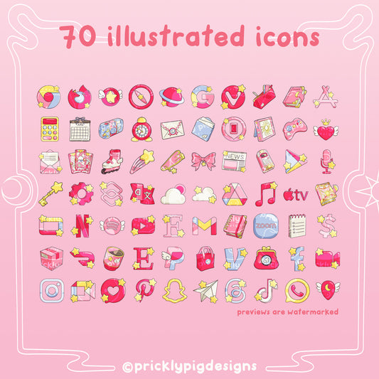 70 pink magical girl themed icons.