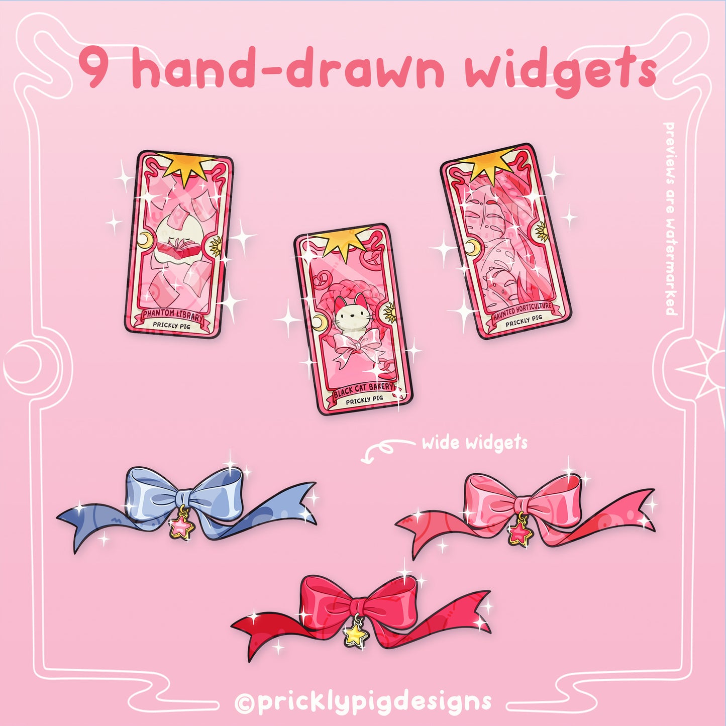 9 hand drawn widgets in a magical girl theme.