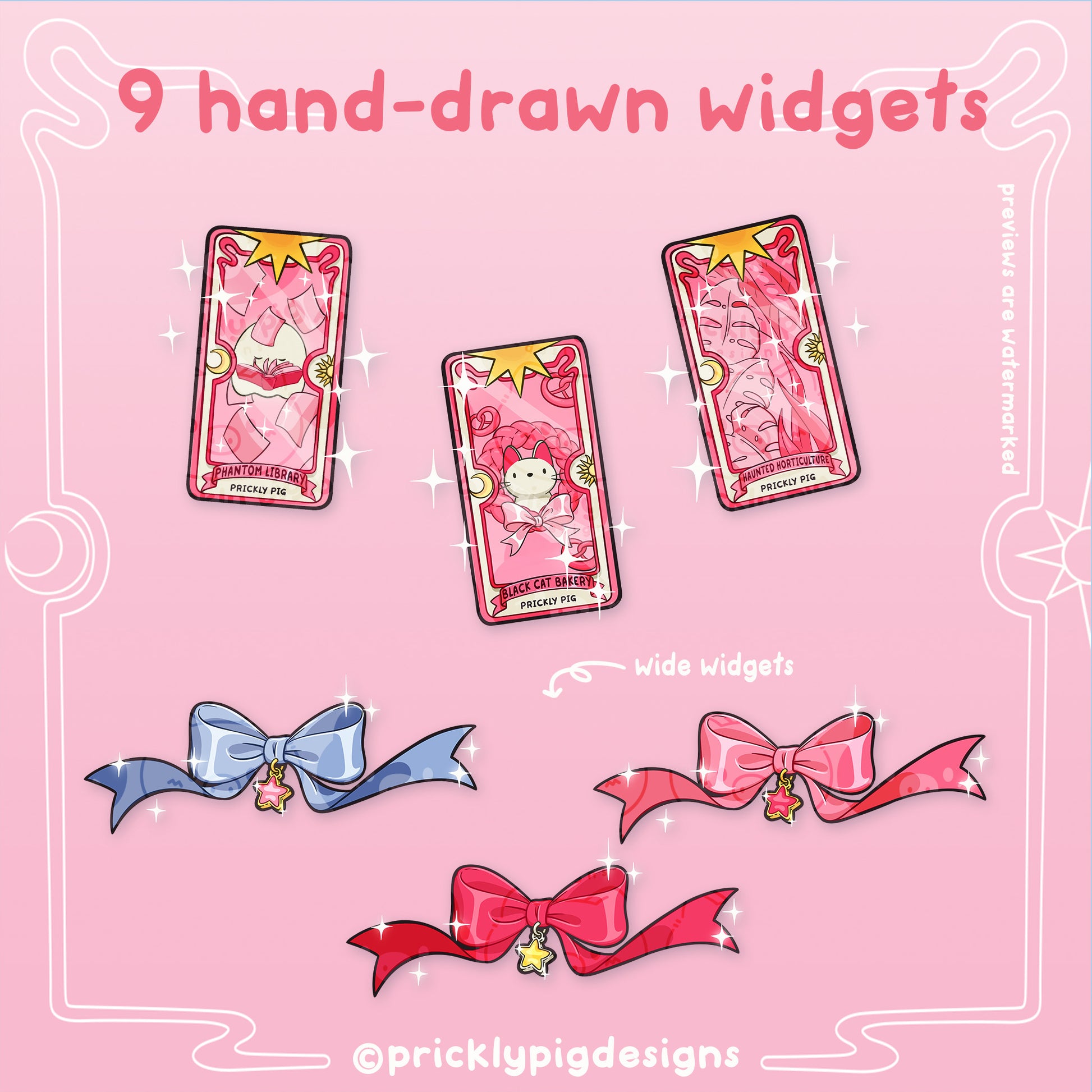 9 hand drawn widgets in a magical girl theme.