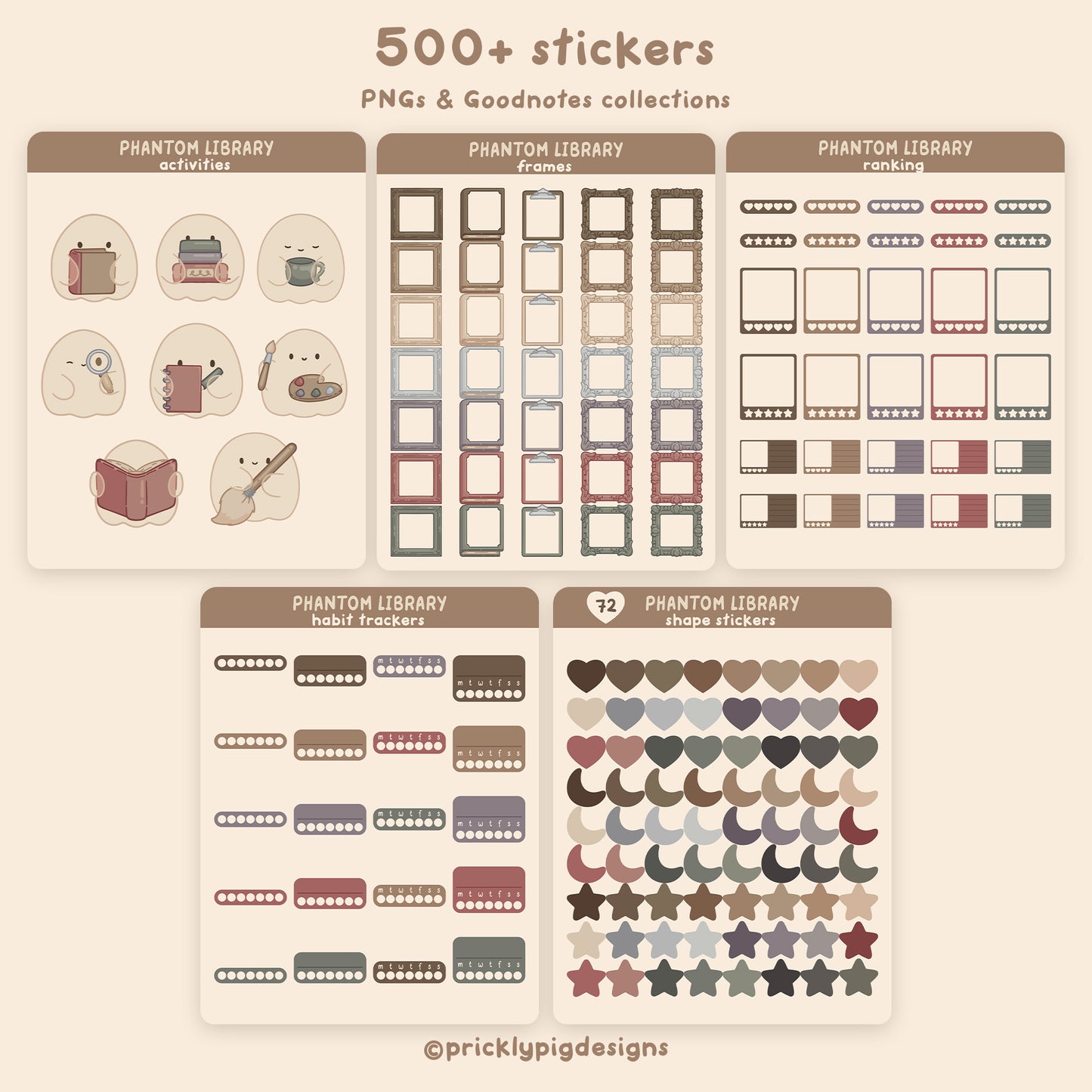 Collection of planner stickers with various designs on a beige background.