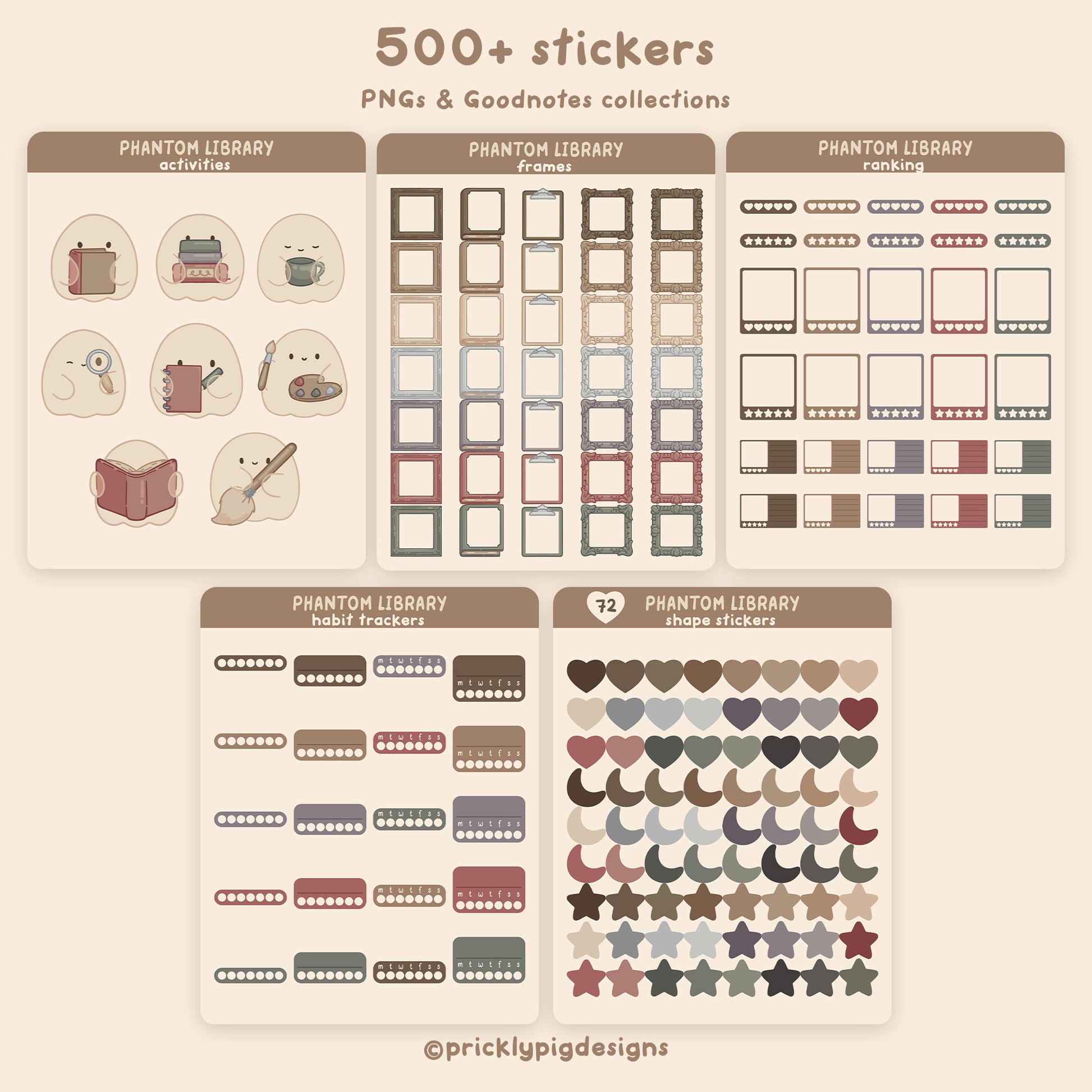 Collection of planner stickers with various designs on a beige background.