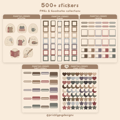 Collection of planner stickers with various designs on a beige background.