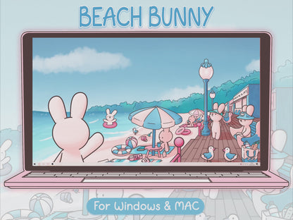 Beach Bunny Desktop Folder Icon & Wallpaper Pack for Windows + Mac | Summer Theme
